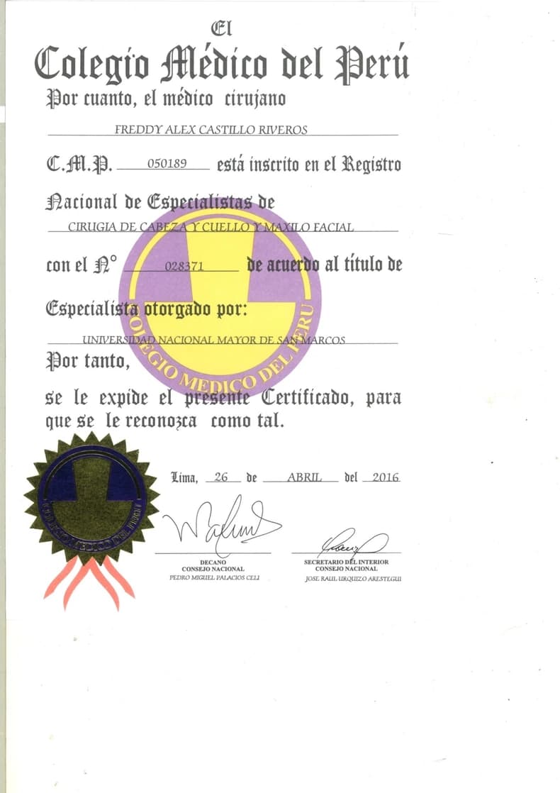 Especialidad en Cirugía de Cabeza y Cuello del Dr. Freddy Castillo